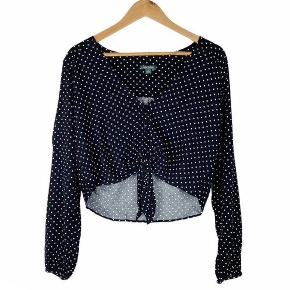 Wild Fable Polka Dot Long Sleeve Front Tie Crop Top - Picture 2 of 8